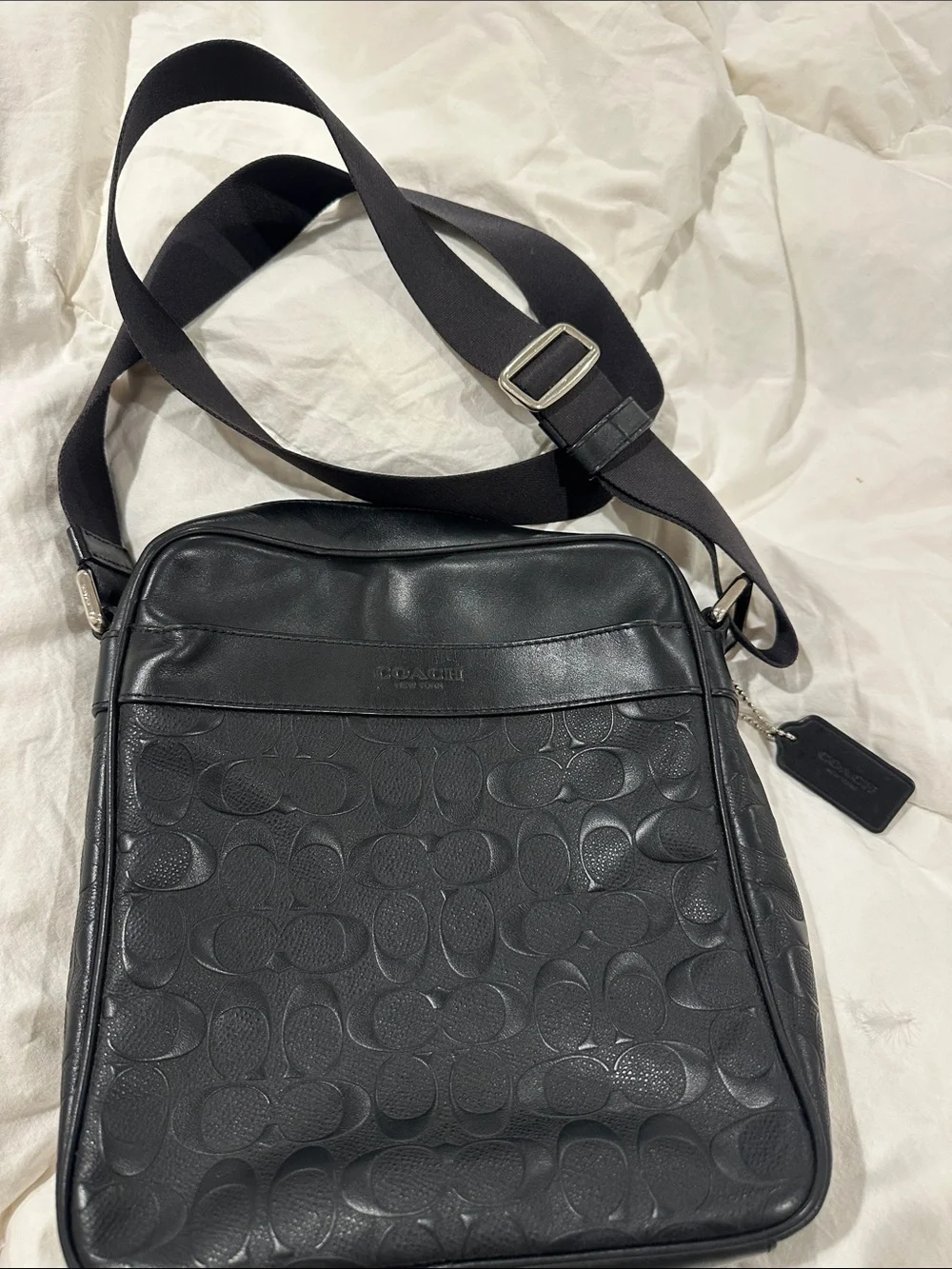 Coach Black Signature Embossed Leather Messenger Bag